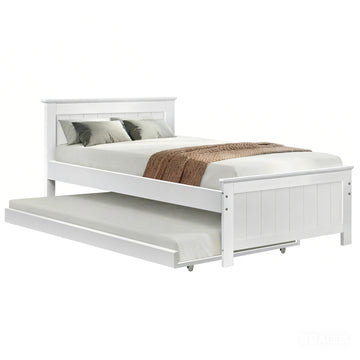 Artiss Bed Frame King Single Size Wooden Trundle Daybed White ELVIS - 0