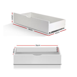 Artiss Set of 2 Bed Frame Storage Drawers Timber Trundle for Wooden Bed Frame Base White - 0