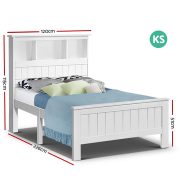 Artiss Bed Frame King Single Size Wooden with 3 Shelves Bed Head White - 0