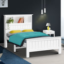 Artiss Bed Frame King Single Size Wooden with 3 Shelves Bed Head White-7