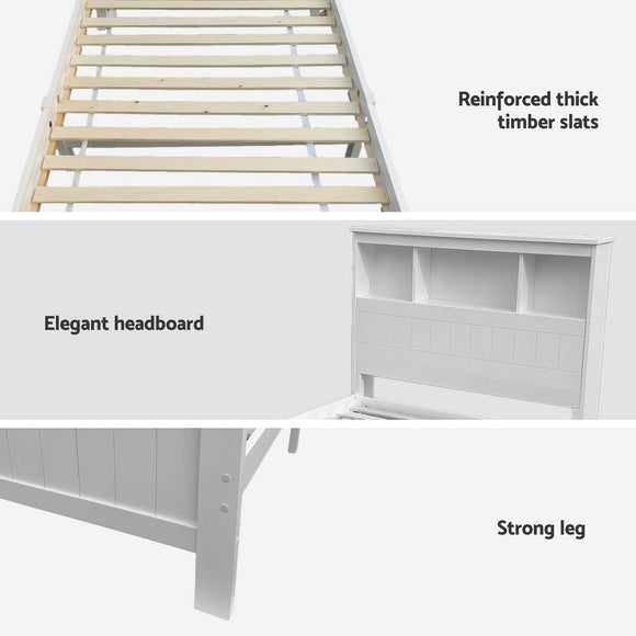 Artiss Bed Frame King Single Size Wooden with 2 Storage Drawers White