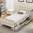 Artiss Bed Frame Single Size Wooden Platform with 2 Storage Drawers White PONY-7