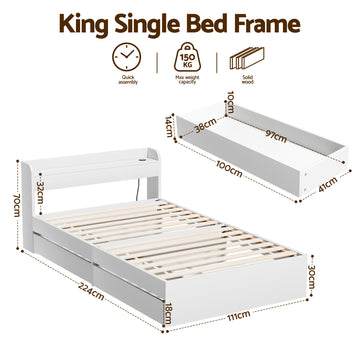 Artiss Bed Frame King Single Size with Charging Ports and 2 Drawers AURA - 0