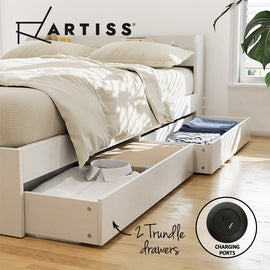 Artiss Bed Frame Single Size with Charging Ports and 2 Drawers AURA - 0