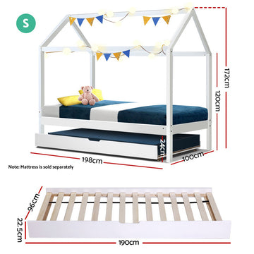 Artiss Wooden Bed Frame Single Size Mattress Base Pine Timber Platform White HOLY - 0