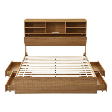 Artiss Double Bed Frame with Storage, 4 Drawers, USB and Night Light Natural - 0