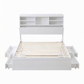 Artiss King Single Bed Frame with Storage, 4 Drawers, USB and Night Light White - 0