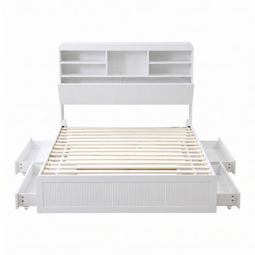 Artiss King Single Bed Frame with Storage, 4 Drawers, USB and Night Light White - 0