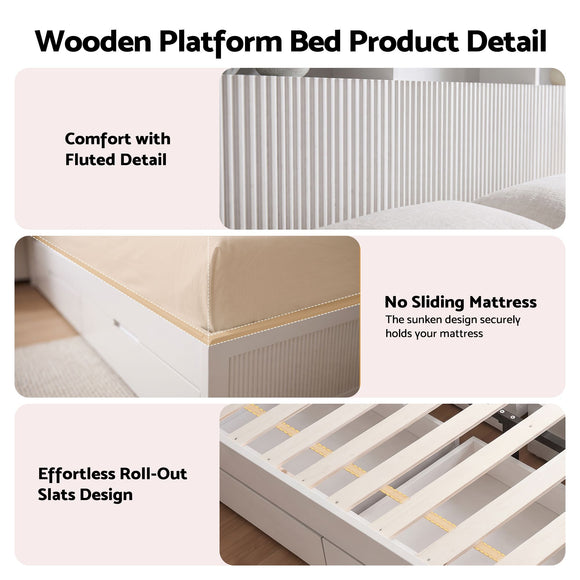 Artiss King Single Bed Frame with Storage, 4 Drawers, USB and Night Light White