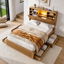 Artiss King Single Bed Frame with Storage, 4 Drawers, USB and Night Light Natural-1