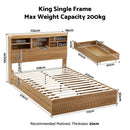 Artiss King Single Bed Frame with Storage, 4 Drawers, USB and Night Light Natural-3