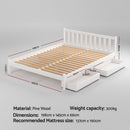 Artiss Bed Frame Double Size Wooden Platform with 2 Storage Drawers White SOFIE-3