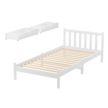 Artiss Bed Frame Single Size Wooden Platform with 2 Storage Drawers White SOFIE - 0