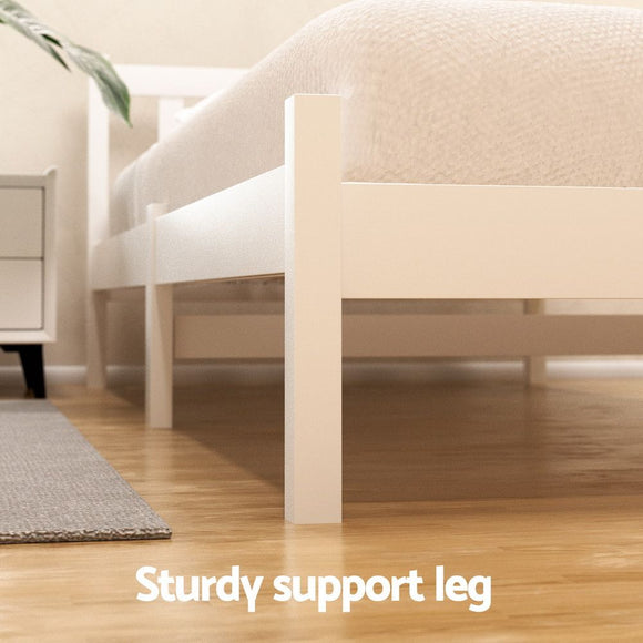 Artiss Bed Frame Single Size Wooden Platform with 2 Storage Drawers White SOFIE
