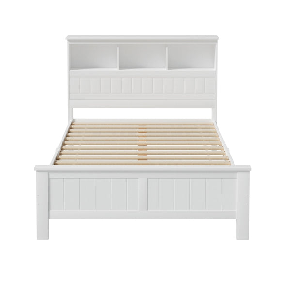 Artiss Bed Frame Double Size Wooden with 3 Shelves Bed Head White