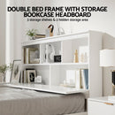 Artiss Bed Frame Double Size Wooden with 3 Shelves Bed Head White-4