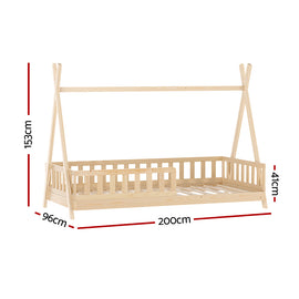 Artiss Bed Frame Wooden Kids House Frames Oak PUAH - 0