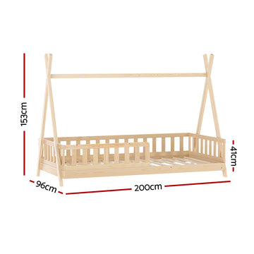 Artiss Bed Frame Wooden Kids House Frames Oak PUAH - 0