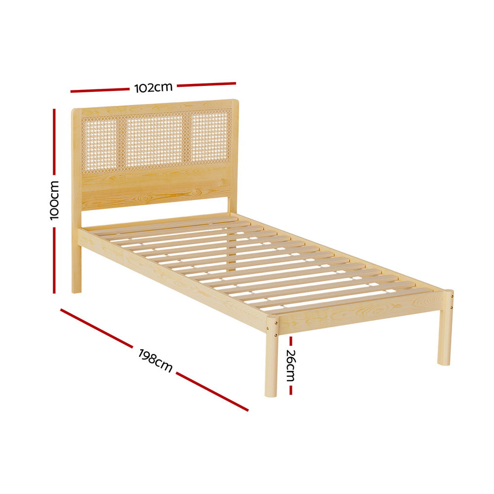 Artiss Bed Frame Single Size Rattan Wooden RITA - 0