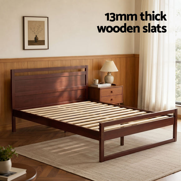 Artiss Bed Frame Double Size Wooden Walnut WITTON