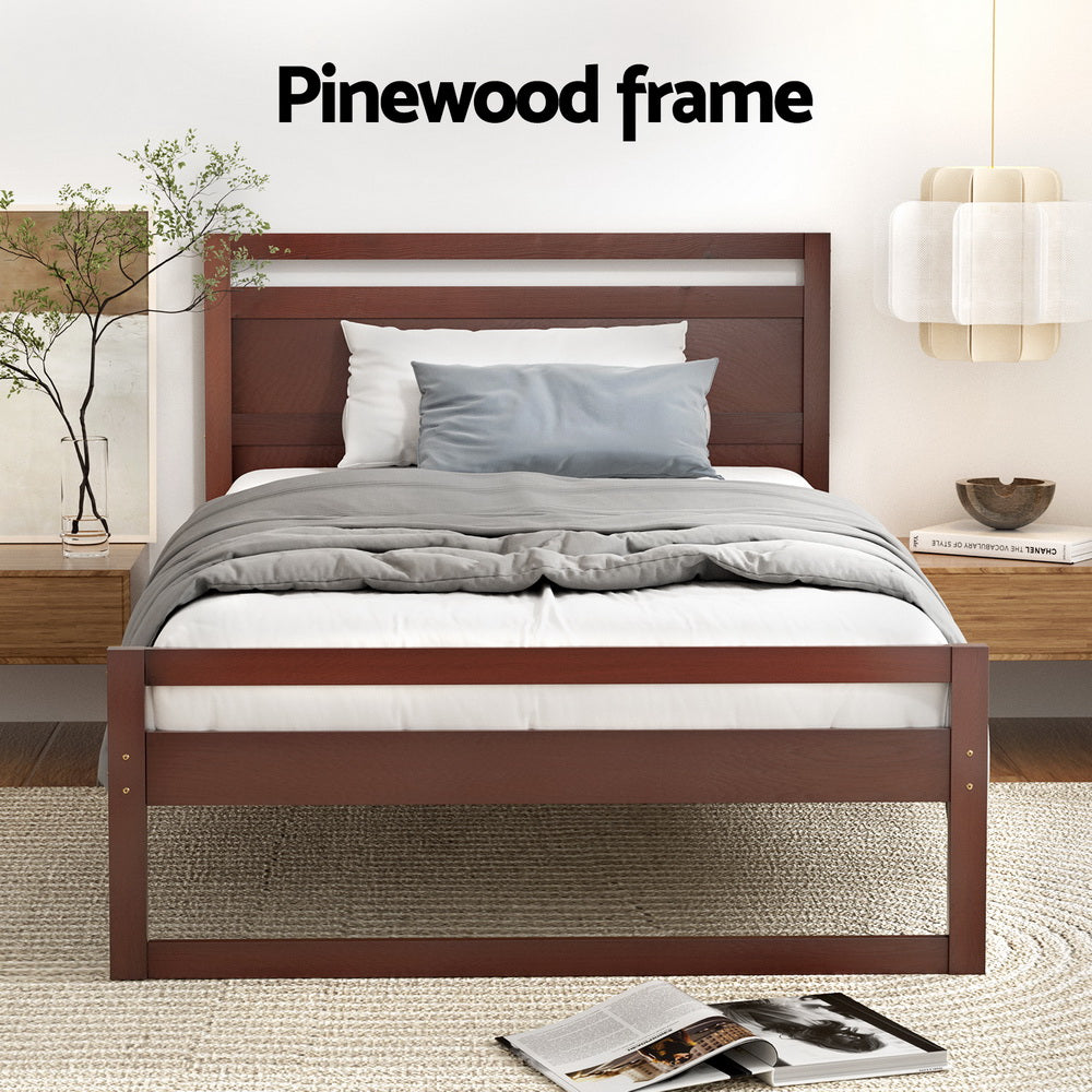 Artiss Bed Frame King Single Size Wooden Walnut WITTON