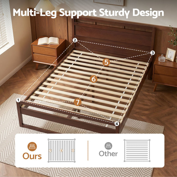 Artiss Bed Frame Queen Size Wooden Walnut WITTON