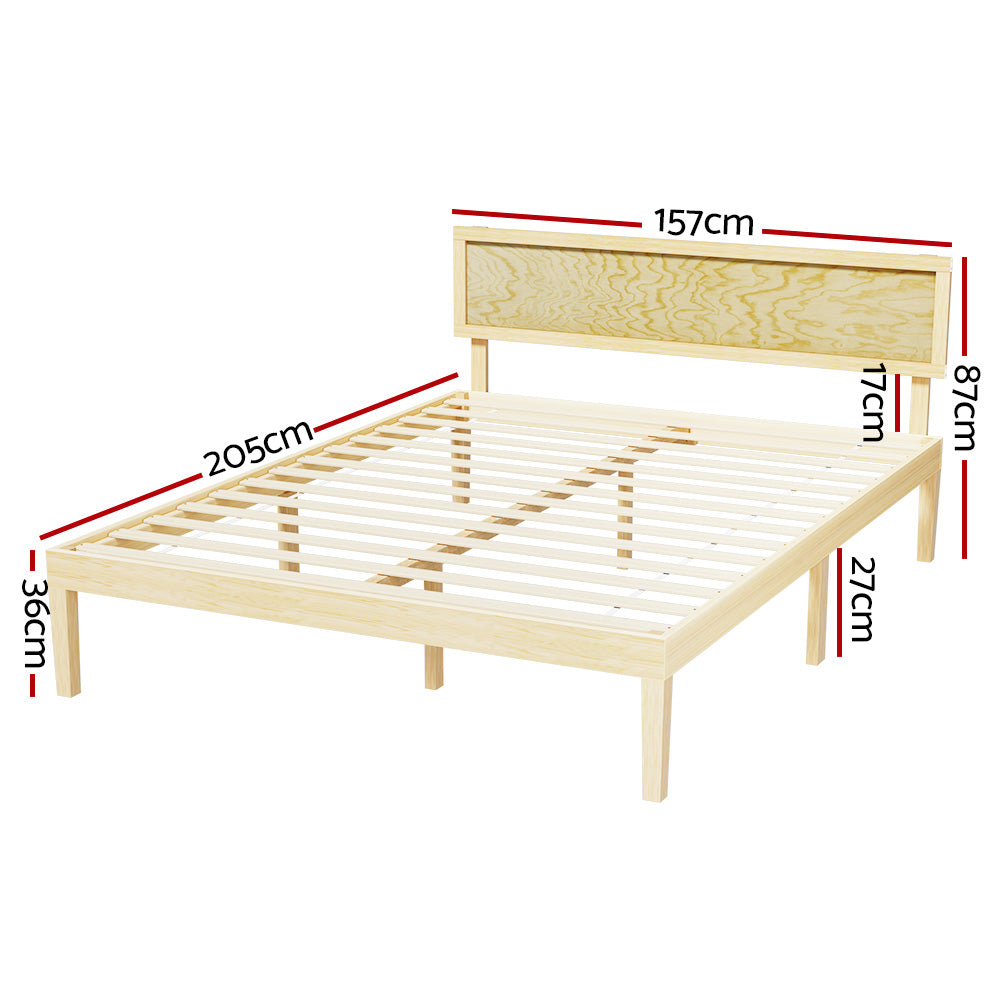 Artiss Bed Frame Queen Size Wooden Base Mattress Platform Timber Pine YUMI - 0