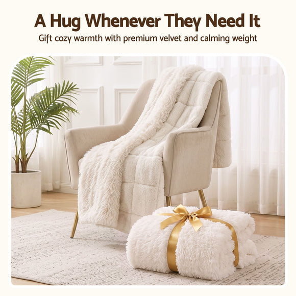 Giselle Faux Fur Weighted Blanket 2 Sided Long Pile Sherpa Reverse Cream 9KG 152 x 203cm