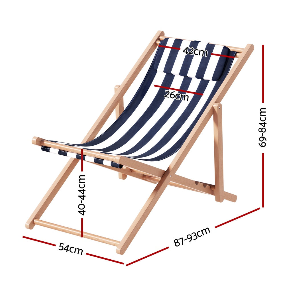 Gardeon Outdoor Deck Chair Wooden Sun Lounge Folding Beach Patio Furniture Blue - 0