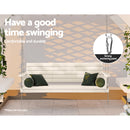 Gardeon Porch Swing Chair with Chain Outdoor Furniture 3 Seater Bench Wooden White-5