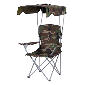 Weisshorn Camping Chair With Canopy Folding Outdoor Portable Seat Lightweight Beach Picnic Fishing Capacity 120KG Army Green - 0
