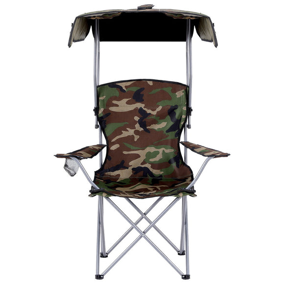 Weisshorn Camping Chair With Canopy Folding Outdoor Portable Seat Lightweight Beach Picnic Fishing Capacity 120KG Army Green