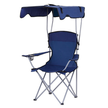 Weisshorn Camping Chair With Canopy Folding Outdoor Portable Seat Lightweight Beach Picnic Fishing Capacity 120KG Navy Blue - 0