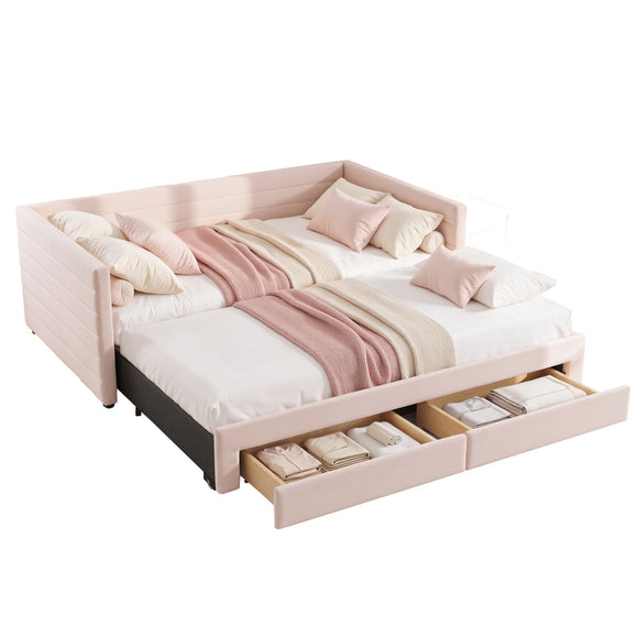 Artiss Single Extendable Daybed with 2 Storage Drawers, Pink