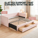 Artiss Single Extendable Daybed with 2 Storage Drawers, Pink-8