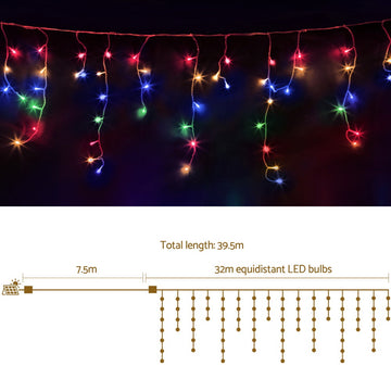 32M Christmas Lights Icicle Light 960 LED Multi-coloured Jingle Jollys - 0