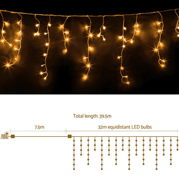 32M Christmas Lights Icicle Light 960 LED Warm White Jingle Jollys - 0