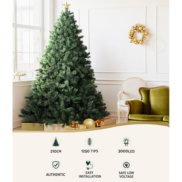 Jingle Jollys Christmas Tree 2.1M Xmas Tree Decorations 3000 LEDs 8 Light Mode