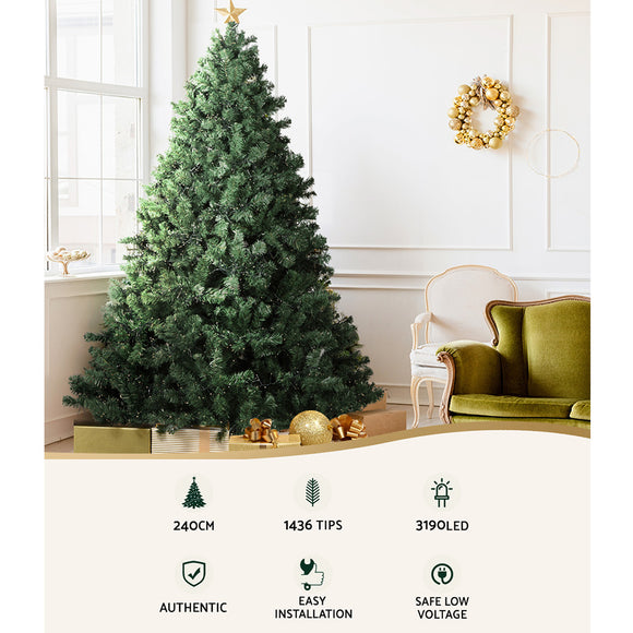 Jingle Jollys Christmas Tree 2.4M Xmas Tree Decorations 3190 LEDs 8 Light Mode