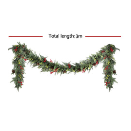Jingle Jollys 3M Christmas Garland Pre-lit LED with Pine Cones Xmas Decor Green - 0