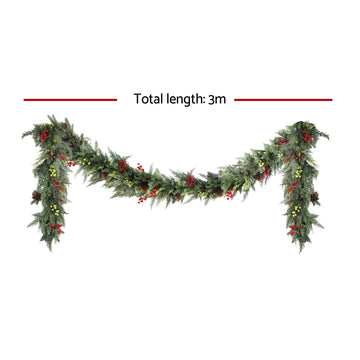 Jingle Jollys 3M Christmas Garland Pre-lit LED with Pine Cones Xmas Decor Green - 0