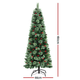 Jingle Jollys Christmas Tree 1.8M LED Xmas Tree Party Decorations Red Barries - 0
