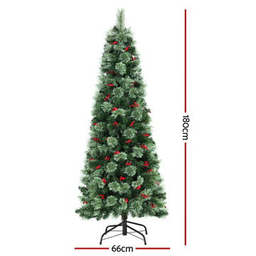 Jingle Jollys Christmas Tree 1.8M LED Xmas Tree Party Decorations Red Barries - 0