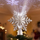Jingle Jollys Christmas Tree Topper Lighted 360° Rotating Snowflake Projector Silver Glitter-11