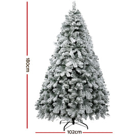 Jingle Jollys Christmas Tree 1.8m Snow Flocked Xmas Tree Decorations 468 Tips - 0