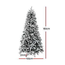 Jingle Jollys Christmas Tree 1.8m Snow Flocked LED Xmas Decoration 8 Light Modes - 0