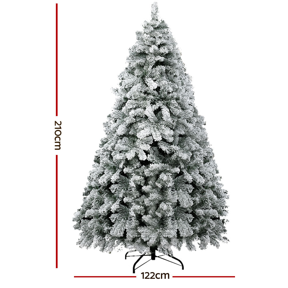 Jingle Jollys Christmas Tree 2.1m Snow Flocked Xmas Tree Decorations 780 Tips - 0