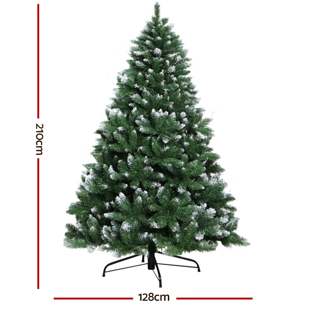 Jingle Jollys Christmas Tree 2.1m Snowy Xmas Tree Decoration 905 Tips - 0