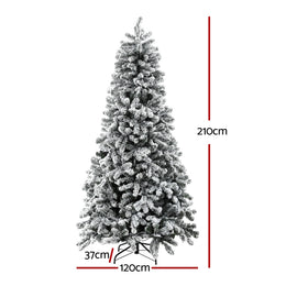 Jingle Jollys Christmas Tree 2.1m Snow Flocked LED Xmas Decoration 8 Light Modes - 0