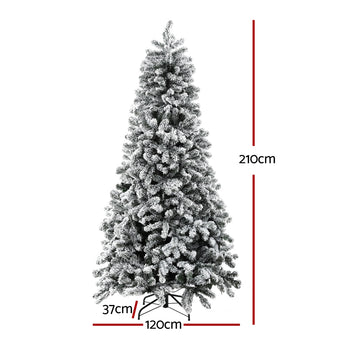 Jingle Jollys Christmas Tree 2.1m Snow Flocked LED Xmas Decoration 8 Light Modes - 0